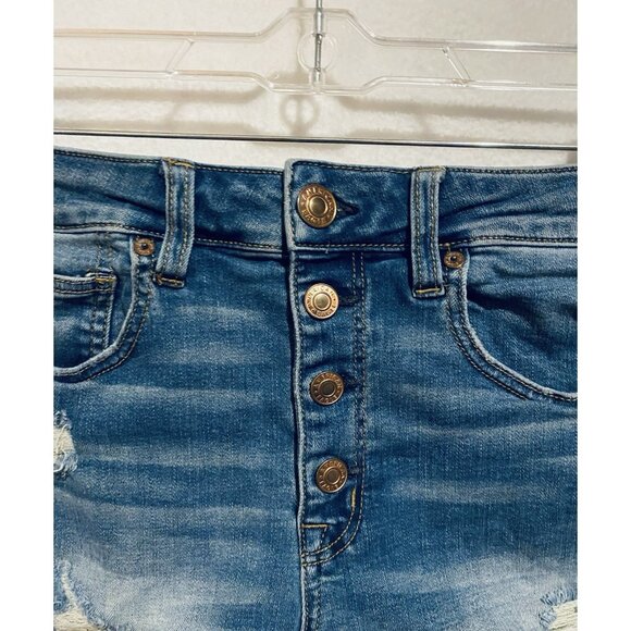 American Eagle Denim Shorts Womens 8 Medium Wash High Rise Button Fly Boho - Picture 2 of 7